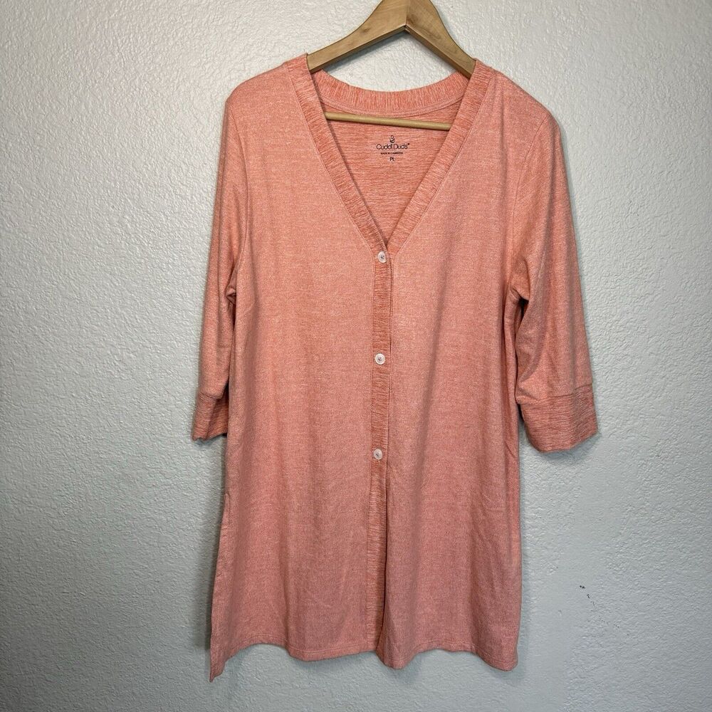 Cuddl Duds Sleep Shirt L Petite Peach Fleece Lined Comfort Sleep Cardigan Cozy